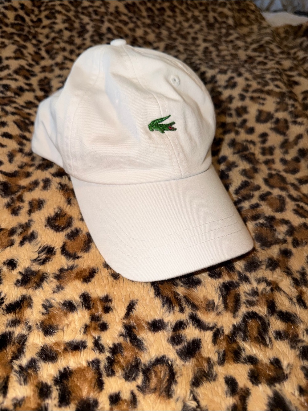 Lacoste White Cap with Green Crocodile Accent